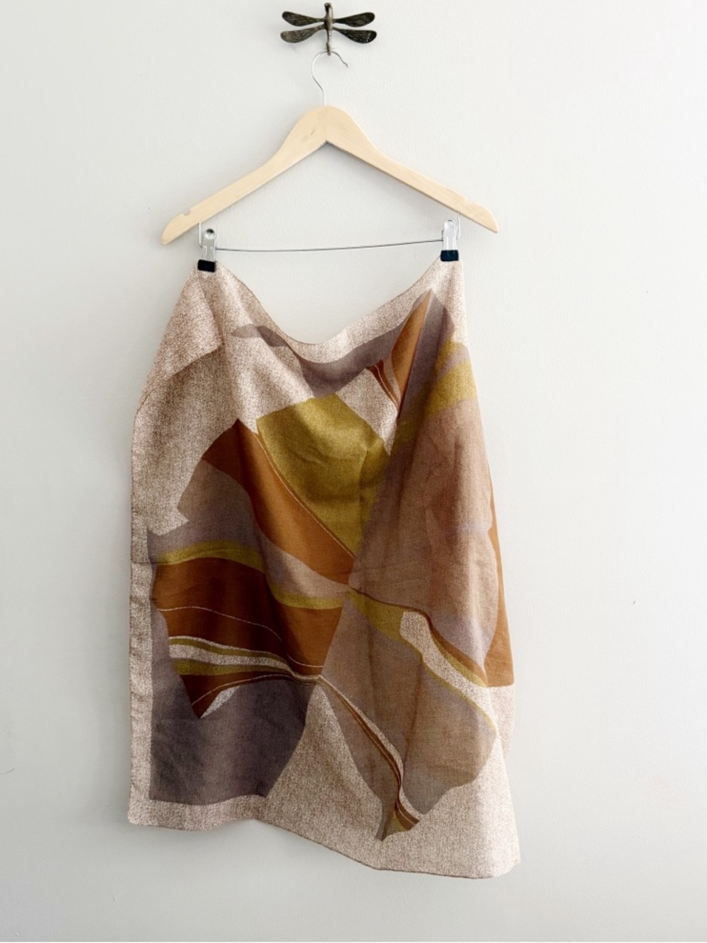 Vintage Retro Abstract Neutral Leaf Print Oversized Scarf Earth Tones